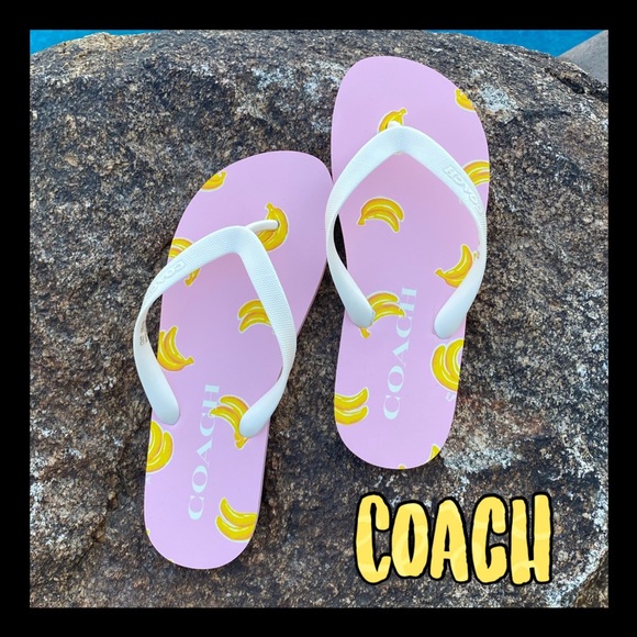 🍌NWT🍌 COACH pink & yellow banana  flip flops - Picture 9 of 9
